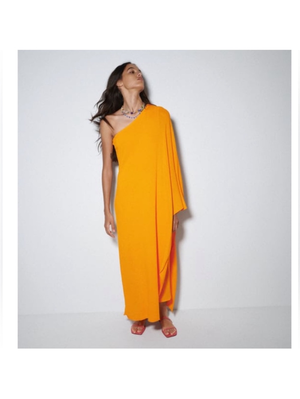 Zara Asymmetrical One-Shoulder Maxi Dress in Vibrant Orange